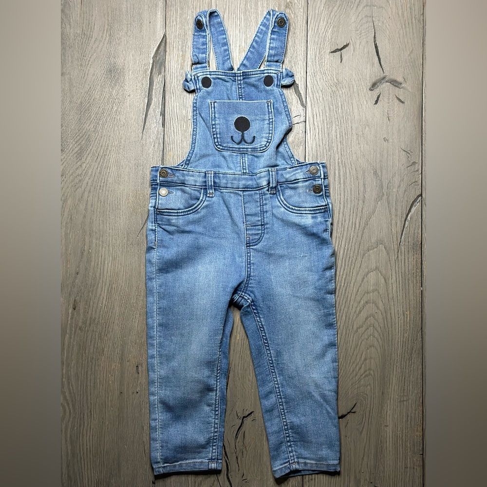 Used H&M bear denim overalls size 12-18 months